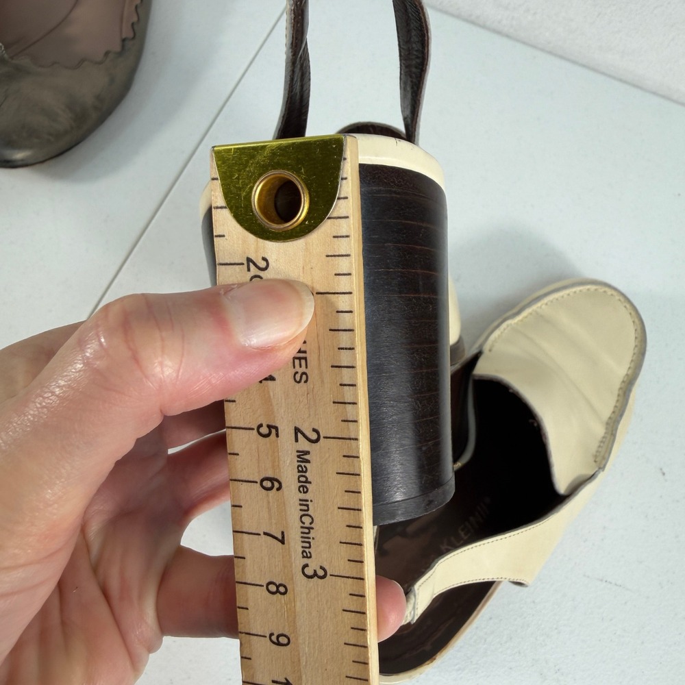 VTG 90s Anne Klein 8 Slingback Chunky Loafer Bratz Block Heel Leather Tan Italy - Picture 10 of 12